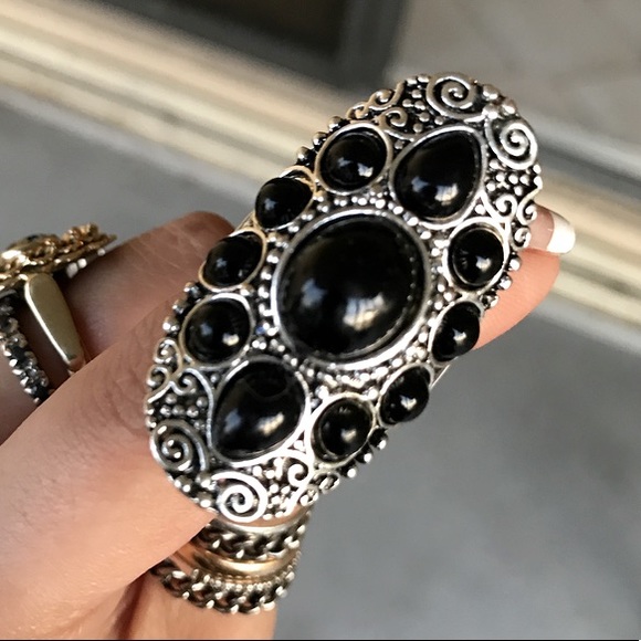 Silver plated boho faux onyx ring size 8 - Picture 3 of 8